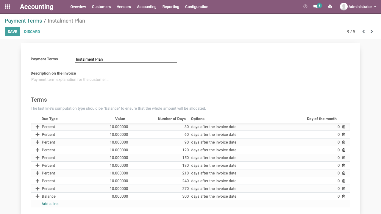payment term to offer instalment plan